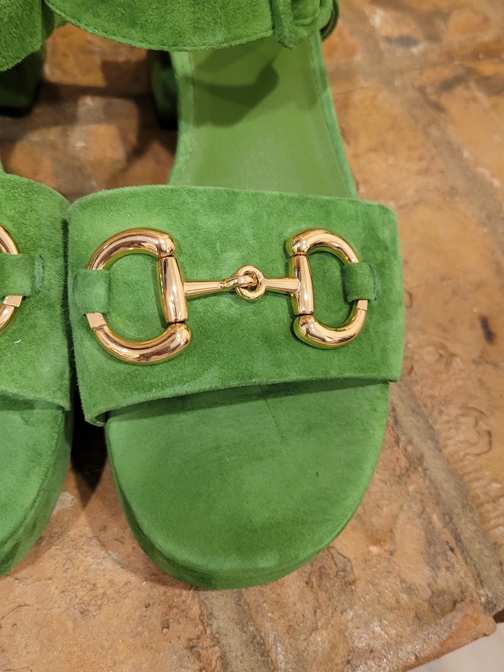 Jeffrey Campbell Green Suede Sandals with Gold Horsebit - Picture 3 of 6